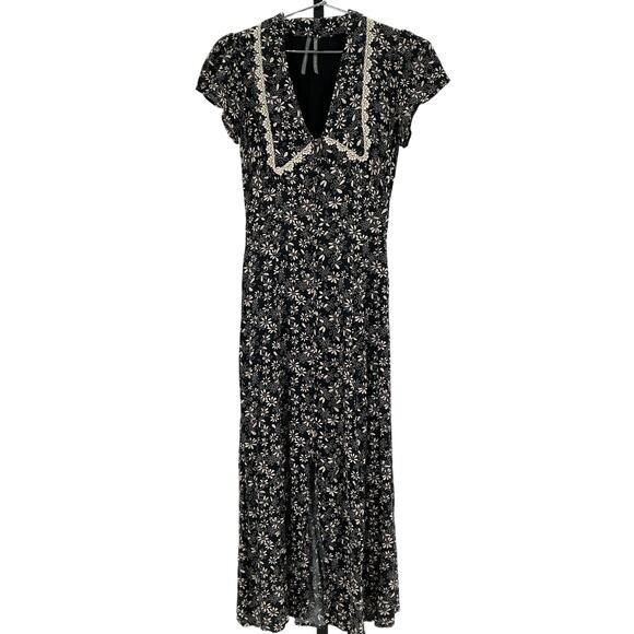 Anthropologie 'Collared' Black Floral Maxi Dress Size 0 - Picture 2 of 4